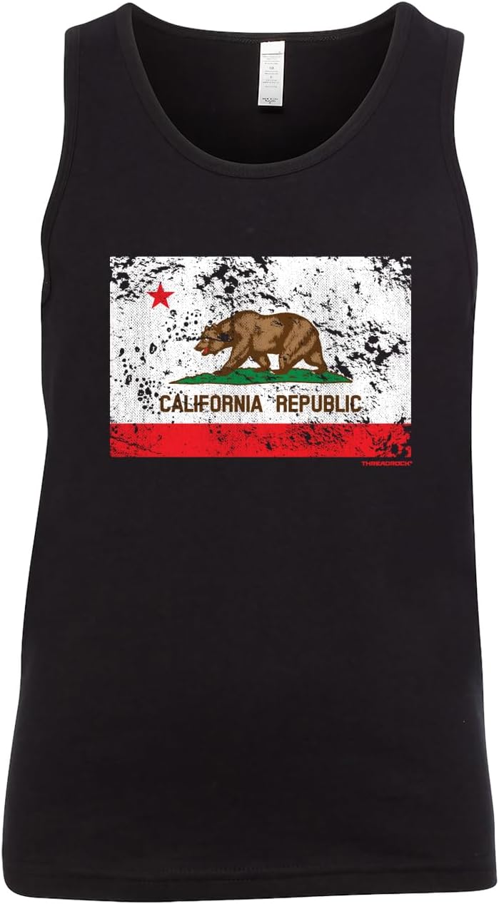 Threadrock Store Kids Vintage Retro Distressed California Flag Youth Tank Top - Image 1
